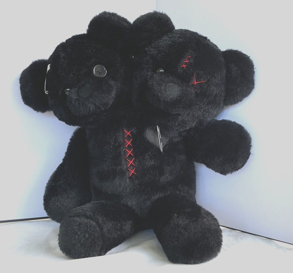 Hot Topic Creepy Cute Conjoined Twins Teddy Bear Plush Backpack Goth Black